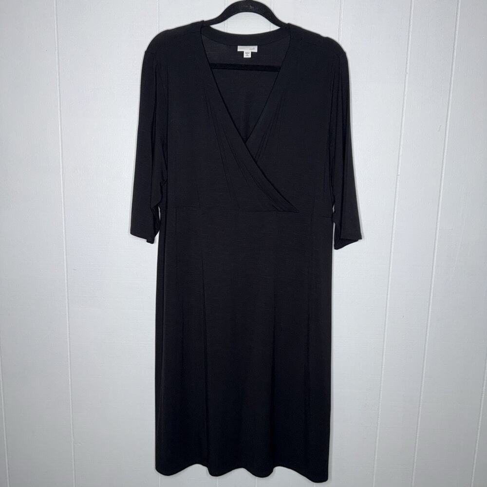 J. Jill Women’s Black V Neck Knit Dress 3/4 Sleeve Size XLP